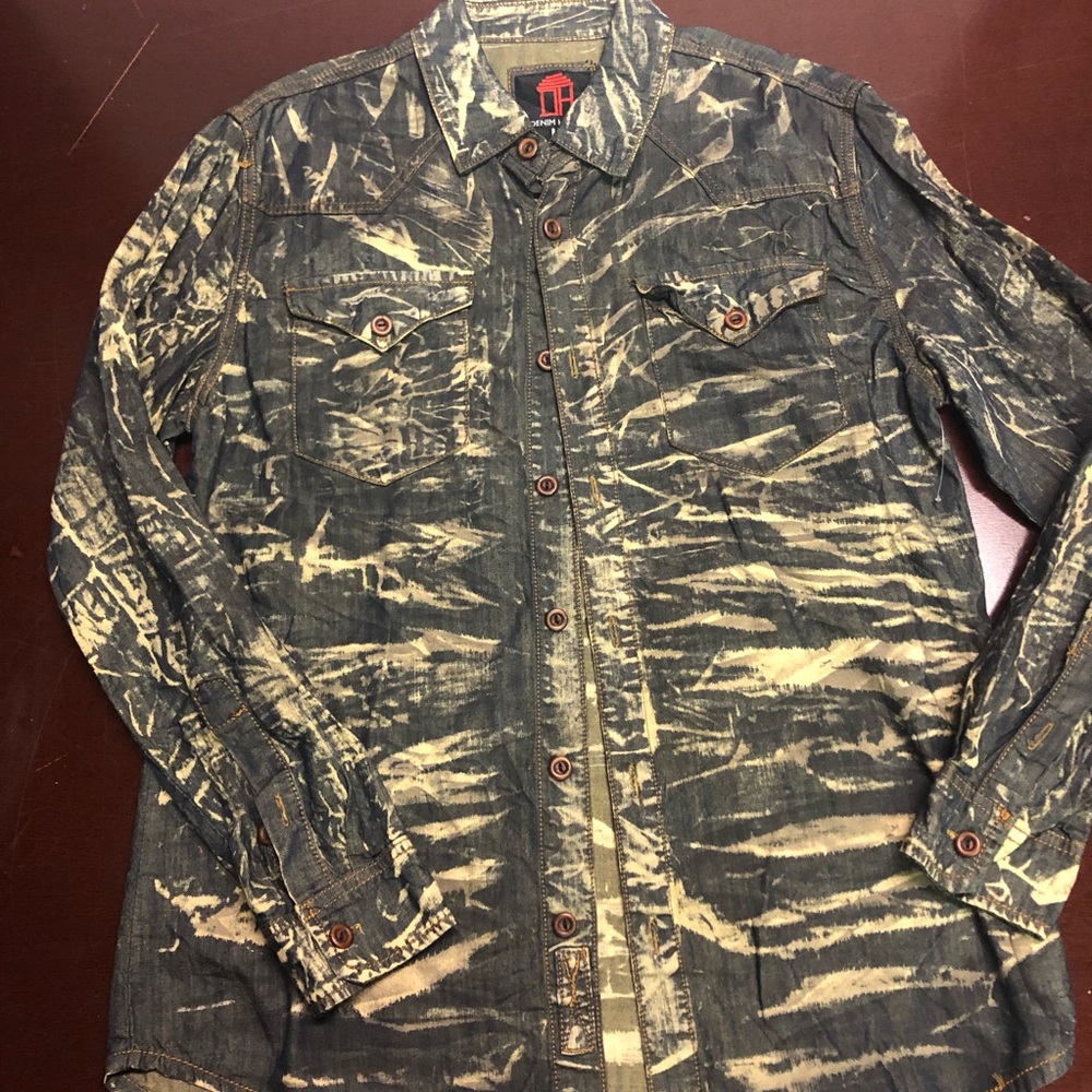 Denim house large denim bleached button up large